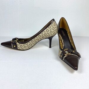 GUESS "G" Logo Print Brown Stiletto 2 1/2 inch Heel Size 6